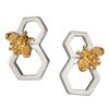 Silver Honeycomb Earrings With Gold Plated Bee