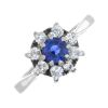 18ct White Gold Vintage Sapphire Old Cut Diamond Cluster Ring