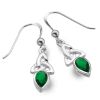 Silver Celtic Earrings with Green Stone - May