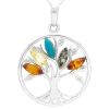 Silver Tree of Life Pendant with Amber And Turquoise