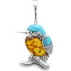 Silver Large Kingfisher Bird Pendant with Amber and Turquoise