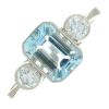 Art Deco Platinum Aquamarine Diamond Ring
