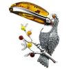 Large Ramphastidae Toucan Bird Silver Pendant with Amber