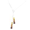 Sterling Silver 2 Strand Necklace with Amber Cubes