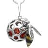 Silver and Amber Bee on Honeycomb Sphere Pendant