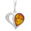Amber and Zirconias Silver Heart Pendant