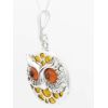 Sterling Silver Owl Necklace with Amber and CZ