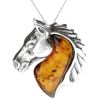 Sterling Silver Horse Head Pendant with Baltic Amber