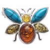 Sterling Silver Bumble Bee Brooch with Amber and Turquoise