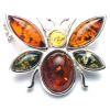 Sterling Silver Bumble Bee Brooch with Tricolour Amber