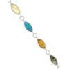 Silver Bracelet with Marquise Shaped Amber & Turquoise