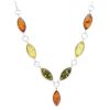 Silver Necklace with Marquise Shaped Multicolour Amber