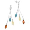 Triptico Silver Earrings with Baltic Amber and Turquoise