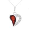 Cherry Amber and CZ Heart Pendant Necklace
