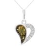 Green Amber and CZ Heart Pendant Necklace