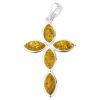 Silver Cross Pendant with Marquise Shape Amber