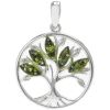 Silver Tree of Life Pendant with Green Amber