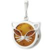 Silver Cat Pendant with Amber