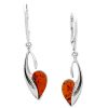Half Heart Silver and Cherry Amber Earrings