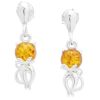 Tiny Silver Dangly Cat Earrings with Amber