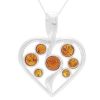 Silver Heart Pendant Necklace with Amber