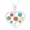Silver Heart Pendant Necklace with Amber and Turquoise