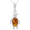 Silver Penguin Pendant with Amber