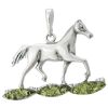 Trotting Horse Silver Pendant with Green Amber