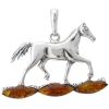 Trotting Horse Silver Pendant with Amber