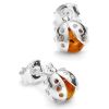 Silver Ladybug Earrings with Amber