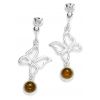 Silver Butterfly Earrings with Amber