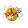 Silver Cat Ring with Amber