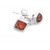 Diamond Shaped Silver Stud Earrings with Amber