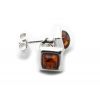 Square Shaped Silver Stud Earrings with Amber