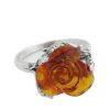 Silver Amber Rose Ring