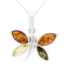 Silver Butterfly Pendant Necklace with Multicolour Amber