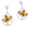 Silver Tree of Life Earrings with Amber