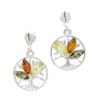 Silver Tree of Life Earrings with Amber Multi