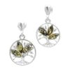 Silver Tree of Life Earrings with Green Amber