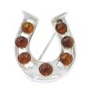 Silver Horseshoe Brooch with Amber