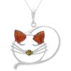 Silver Cheshire Car Pendant Necklace with Amber