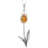 Silver Tulip Necklace with Amber