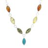 Silver Necklace with Marquise Shaped Amber & Turquoise