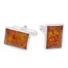 Rectangle Shape Silver Cufflinks with Amber