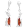 Silver Cat Earrings with Amber (AMB0624)