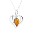 Silver and Amber Heart Pendant Necklace