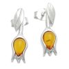 Silver Tulip Stud Earrings with Amber