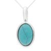 Silver Oval Pendant Necklace with Turquoise