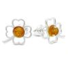 Silver Clover Stud Earrings with Amber