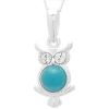Sterling Silver Owl Pendant with Turquoise and CZ